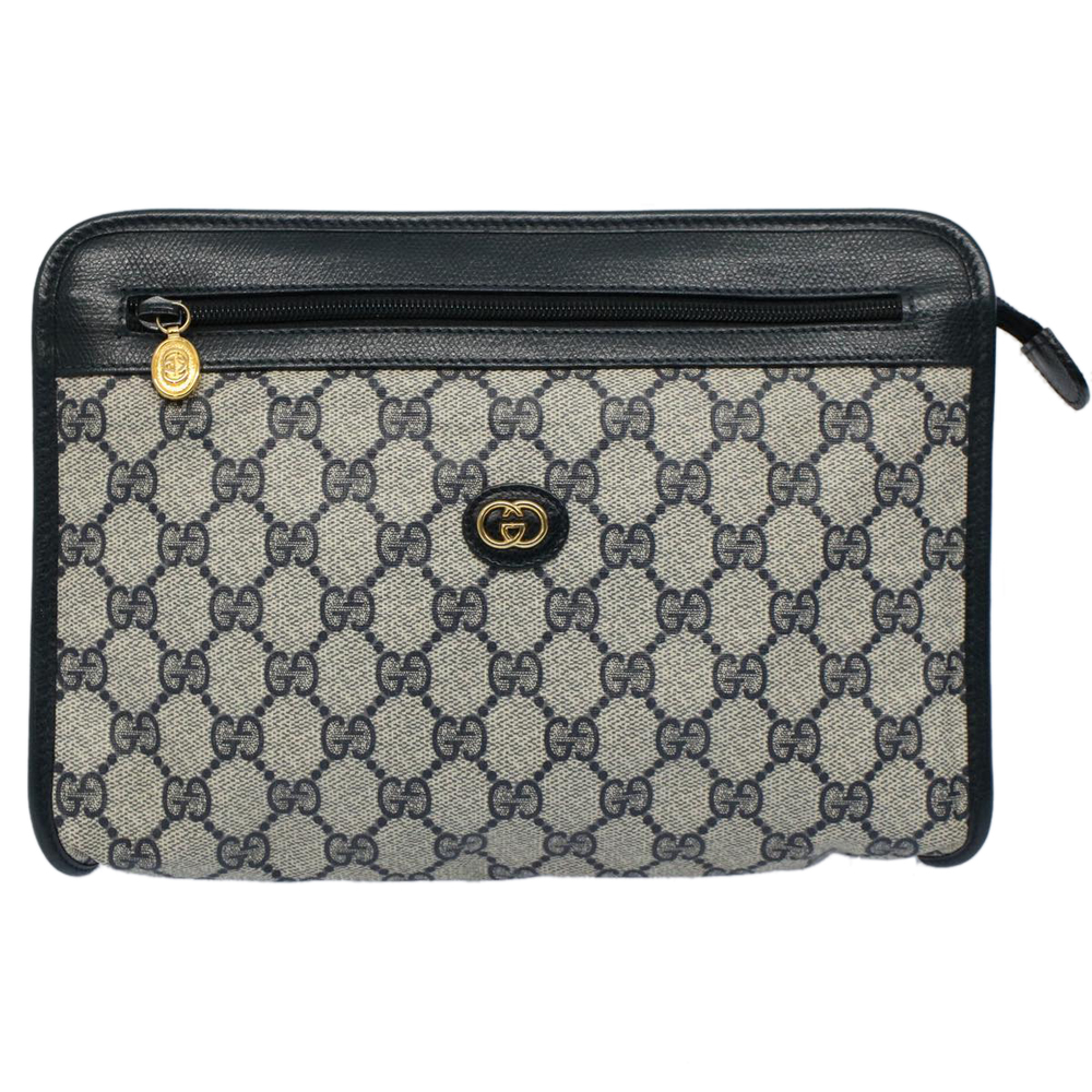 GUCCI GG Supreme Clutch Bag PVC Leather Navy Gray 014 115 Auth yk8933 - Picture 13 of 16